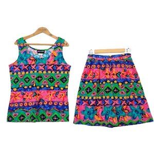 Vintage 90s Matching Set Size M NOS Geometric High Waist Tank Pierre Cardin